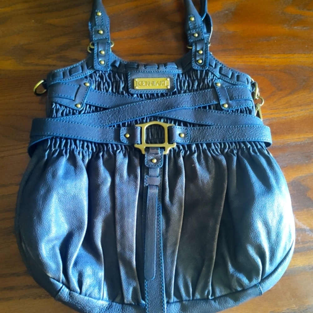Chic Black Leather Shoulder Bag with Gold Accents